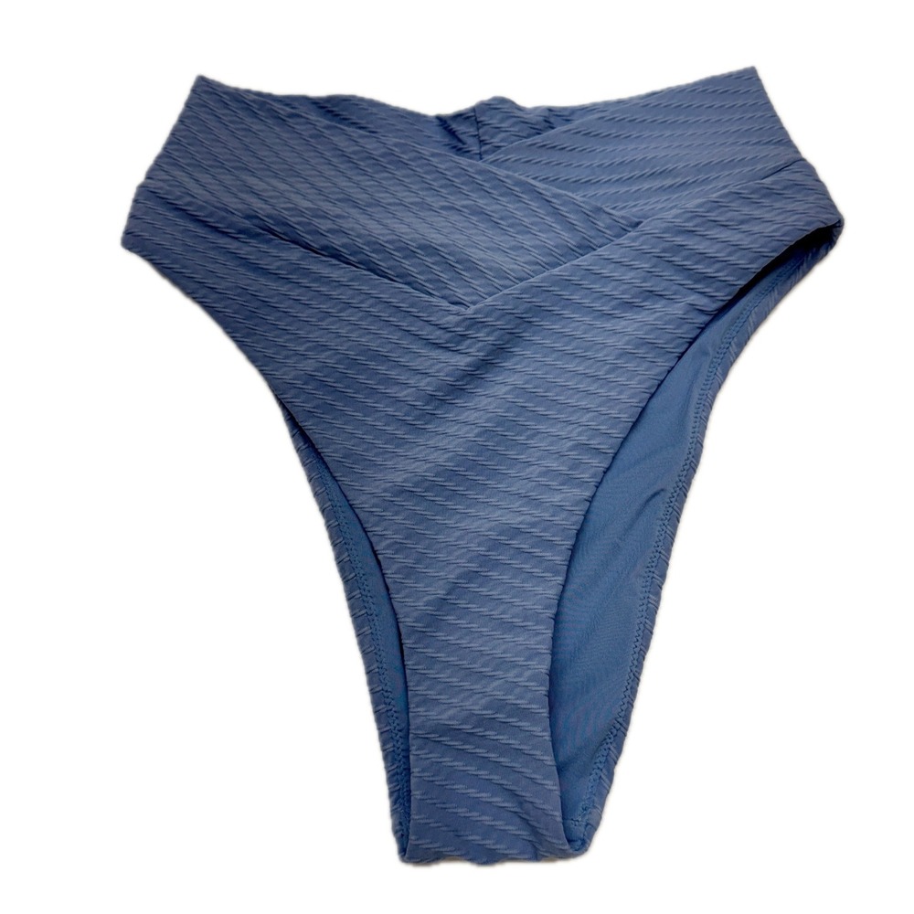 Aerie Bikini Bottoms Womens Small Blue Ribbed High Waisted Cheeky Swimwear